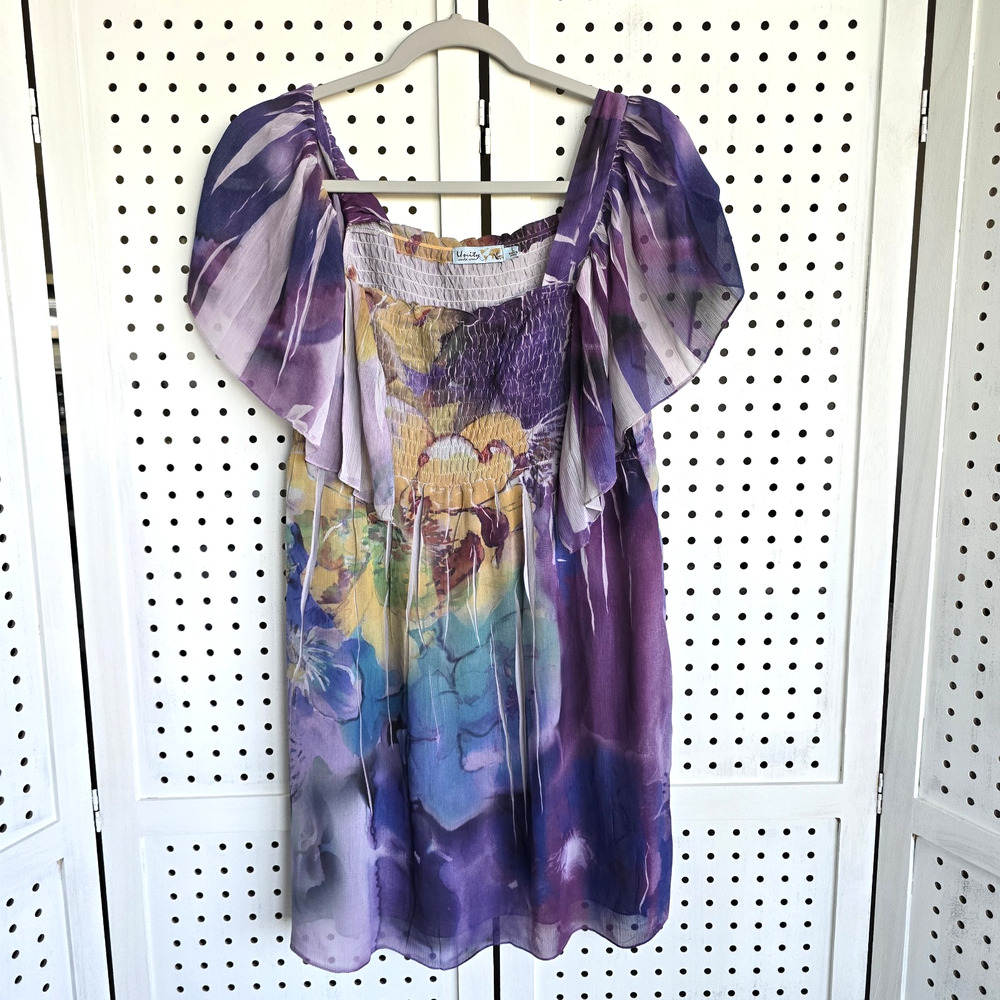 Unity World Wear Purple Floral Dress Boho Womens SIZE L